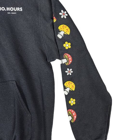 No.Hours Black Hoodie With Mushroom & Flower Sleeve Design - Picture 3 of 7